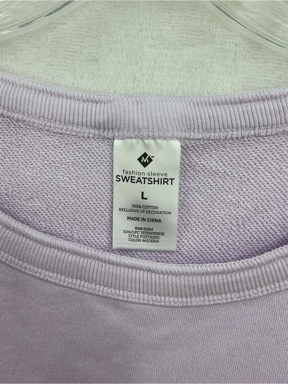 100% cotton Women's Lilac Puff-Sleeve Crew Sweatshirt 873 - Picture 3 of 5